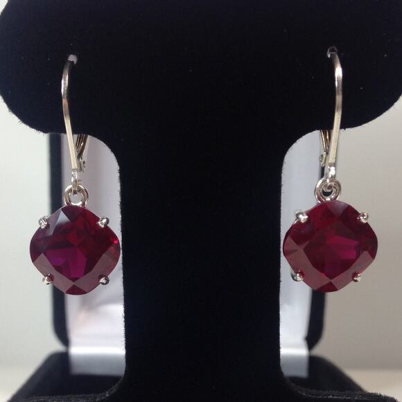 Beautiful 10ctw Cushion Cut Ruby Earrings in Sterling Silver - Picture 2 of 5